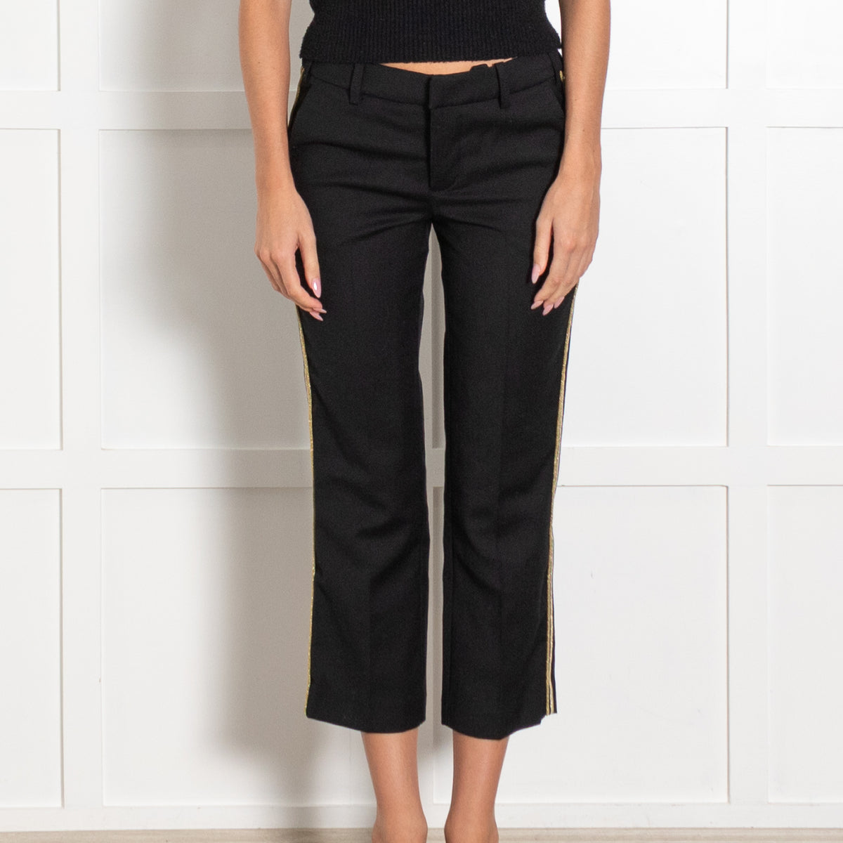 Zadig & Voltaire Black Tailored Gold Stripe Trousers