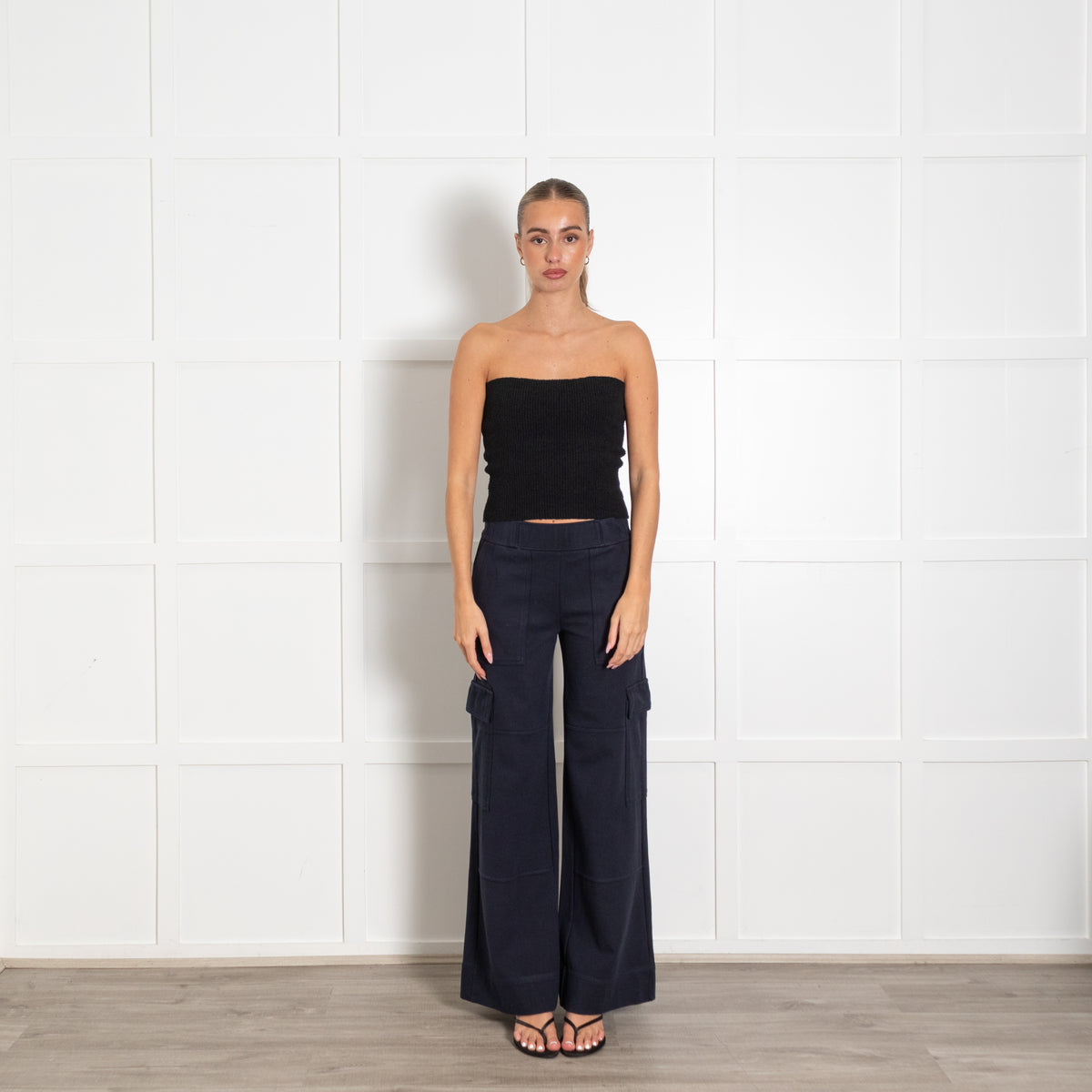 Me+Em Navy Cargo Wide-Leg Sweatpants