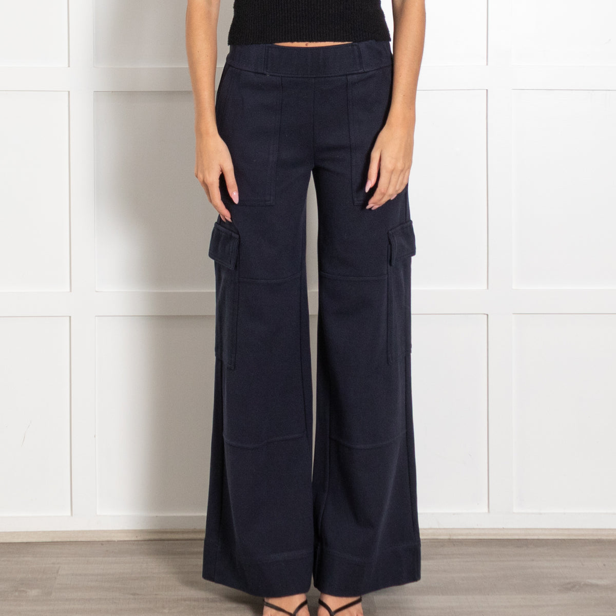 Me+Em Navy Cargo Wide-Leg Sweatpants
