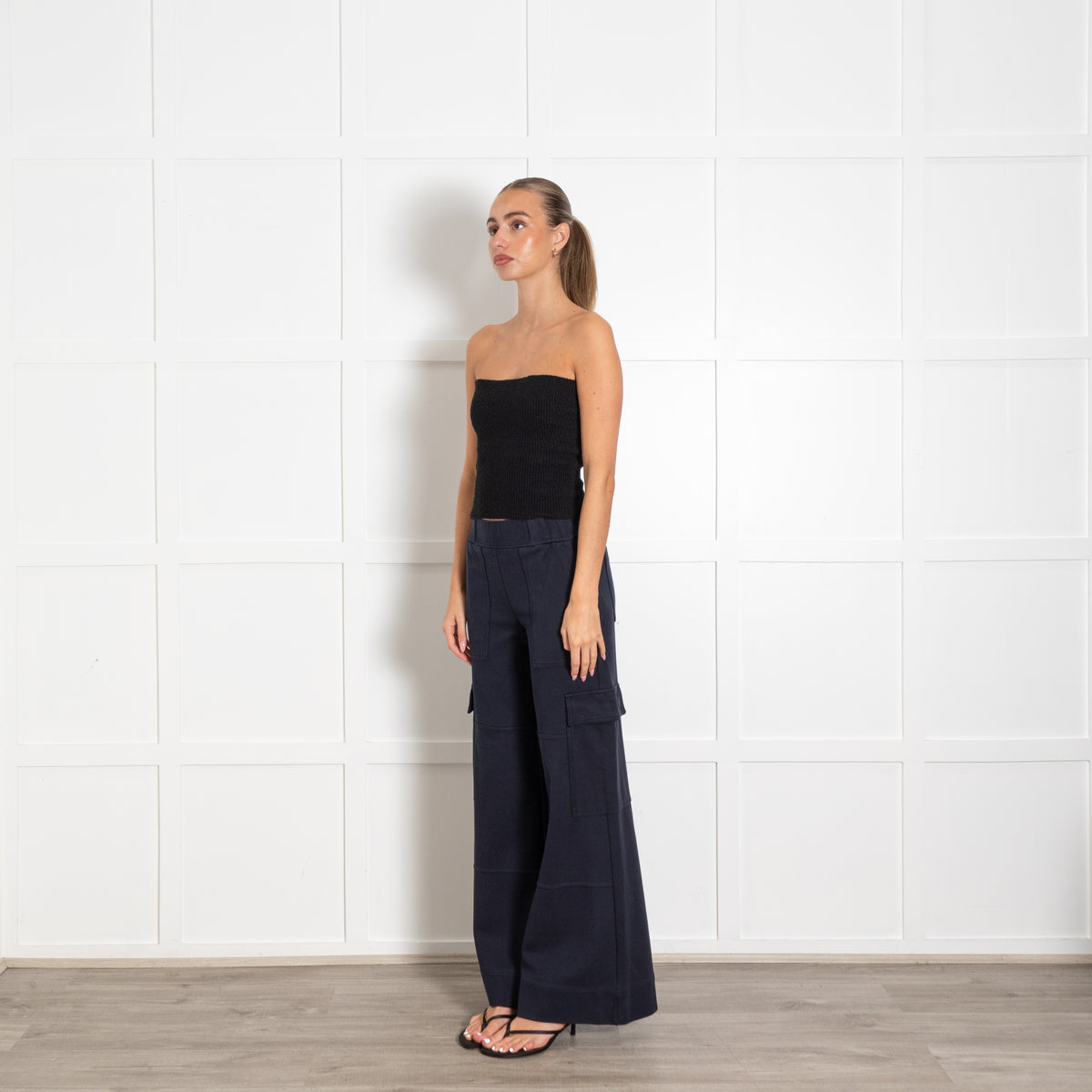 Me+Em Navy Cargo Wide-Leg Sweatpants