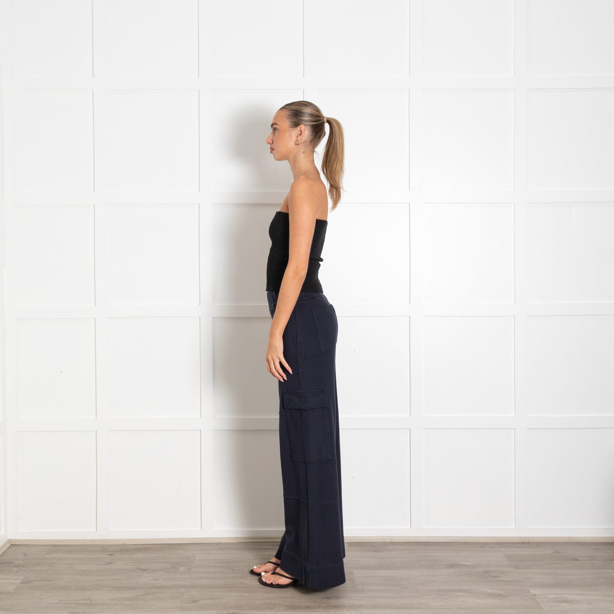 Me+Em Navy Cargo Wide-Leg Sweatpants
