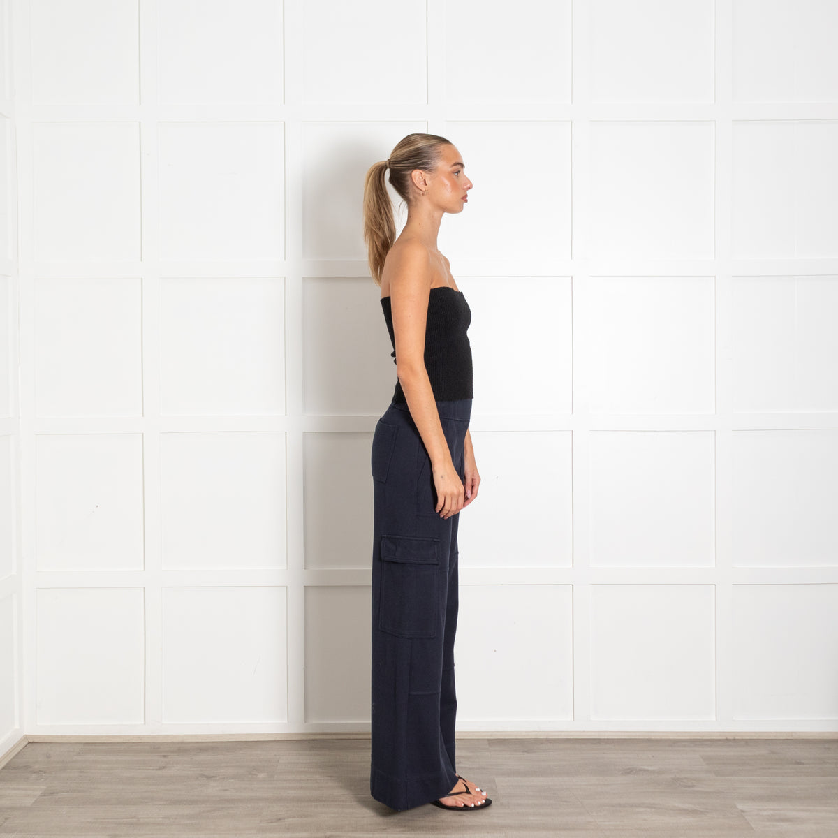 Me+Em Navy Cargo Wide-Leg Sweatpants
