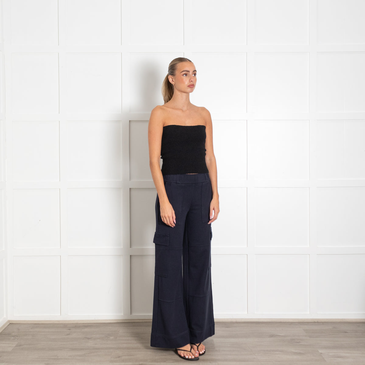 Me+Em Navy Cargo Wide-Leg Sweatpants
