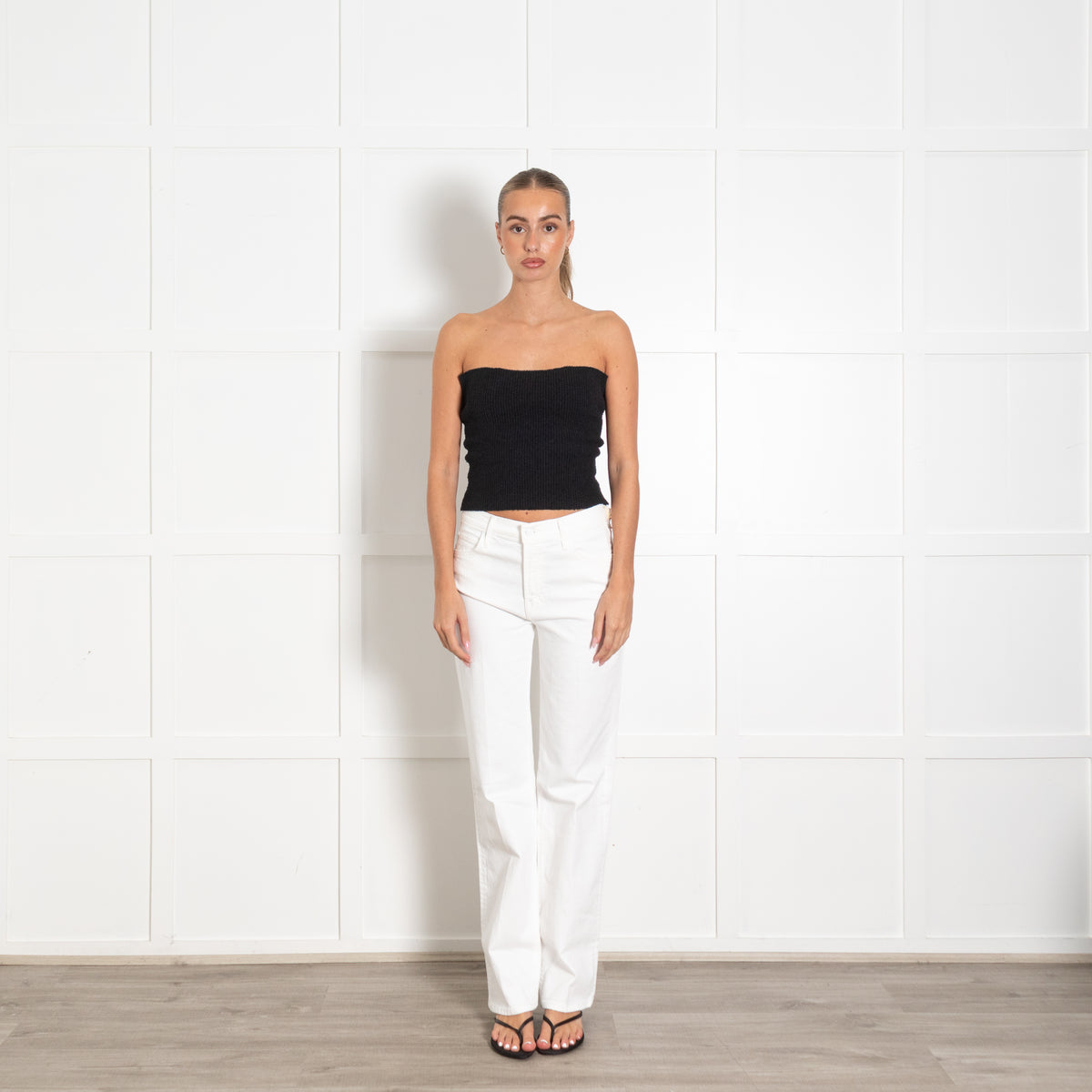 Mother Superior White 'The Kick It' Mid Rise Straight Leg Jeans