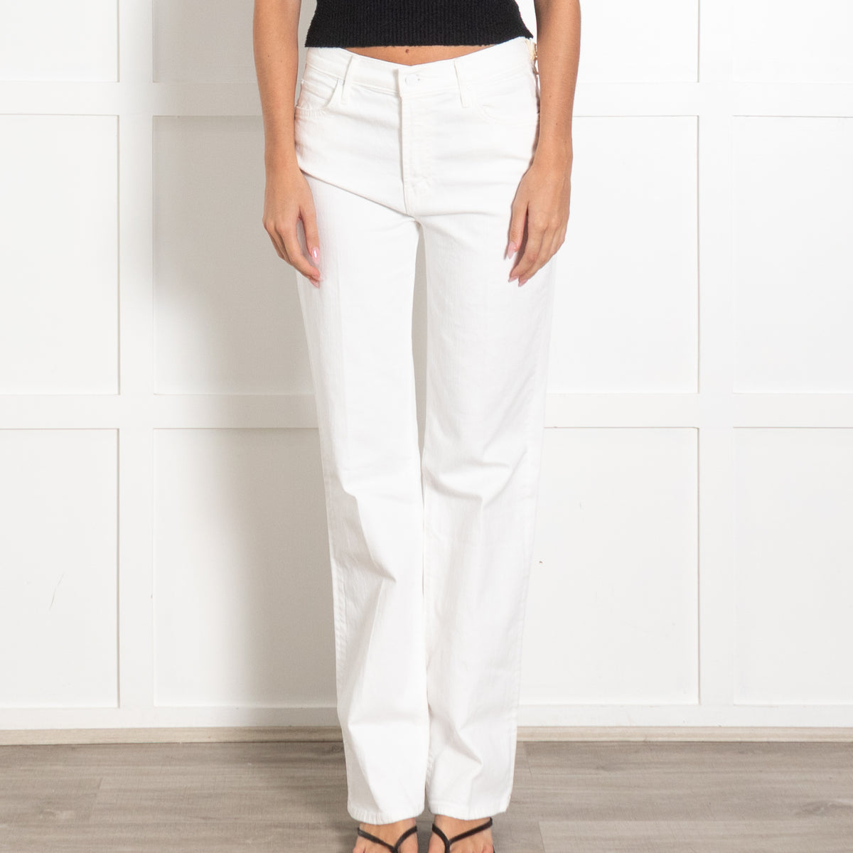 Mother Superior White 'The Kick It' Mid Rise Straight Leg Jeans