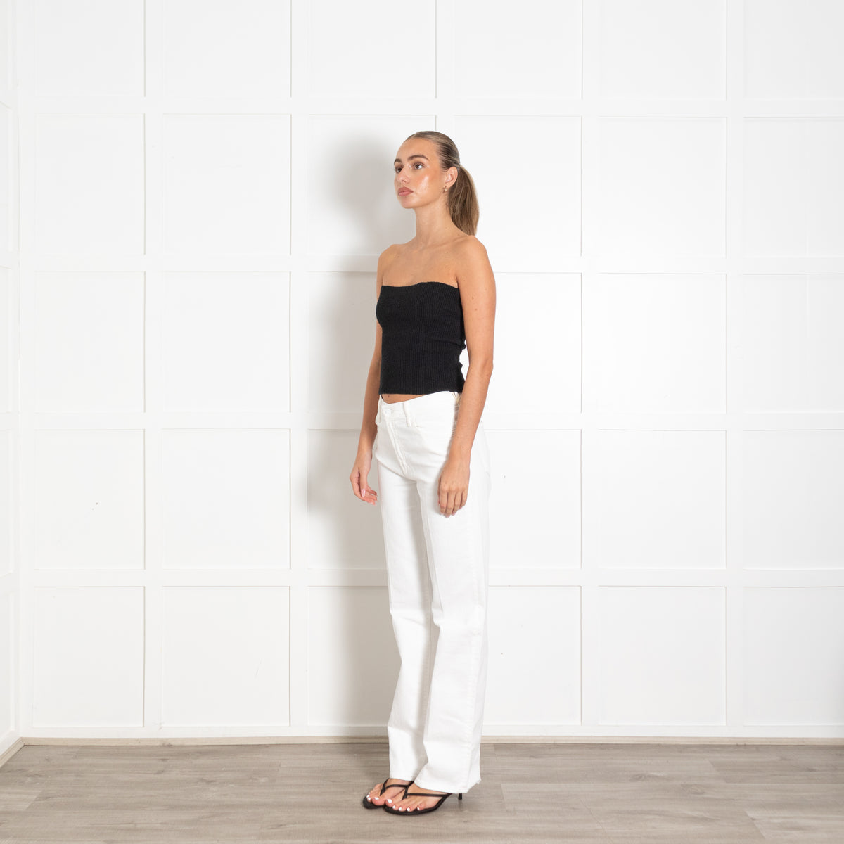 Mother Superior White 'The Kick It' Mid Rise Straight Leg Jeans