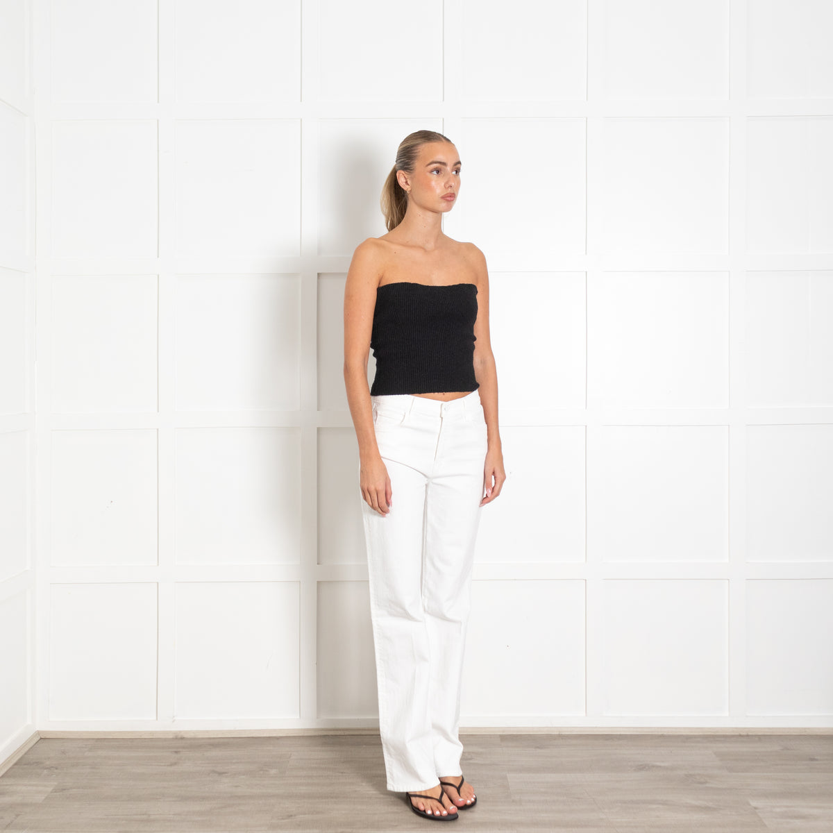 Mother Superior White 'The Kick It' Mid Rise Straight Leg Jeans