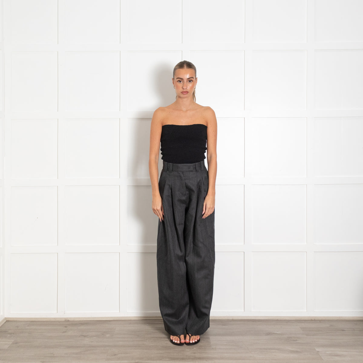 Marella Grey Pleated Front Wide Leg Suit 100% Wool Trousers