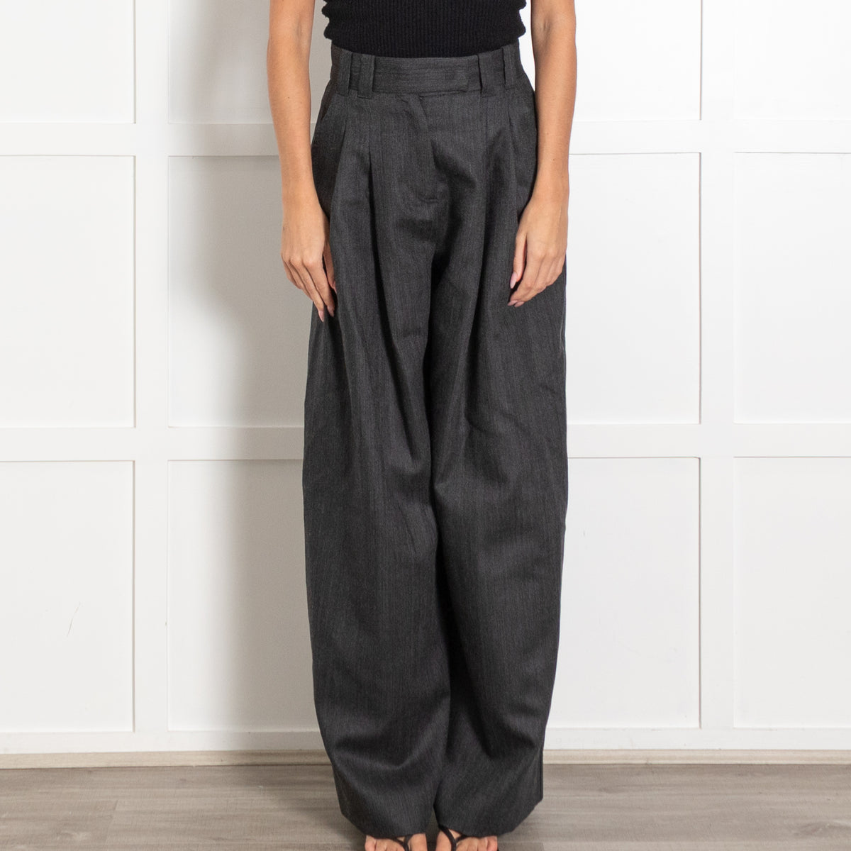 Marella Grey Pleated Front Wide Leg Suit 100% Wool Trousers