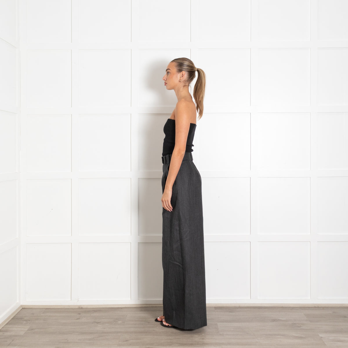 Marella Grey Pleated Front Wide Leg Suit 100% Wool Trousers