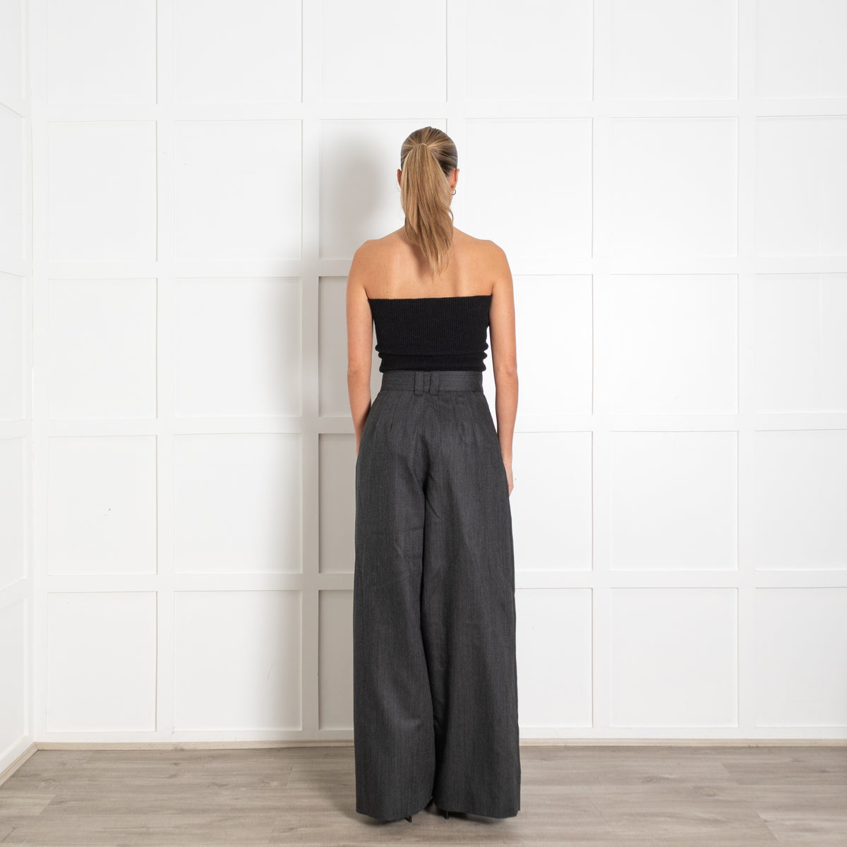 Marella Grey Pleated Front Wide Leg Suit 100% Wool Trousers