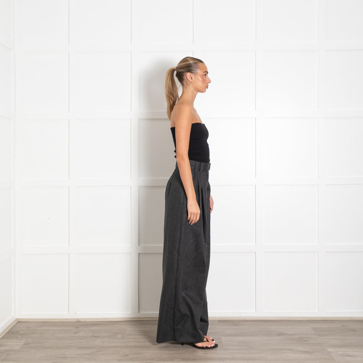 Marella Grey Pleated Front Wide Leg Suit 100% Wool Trousers