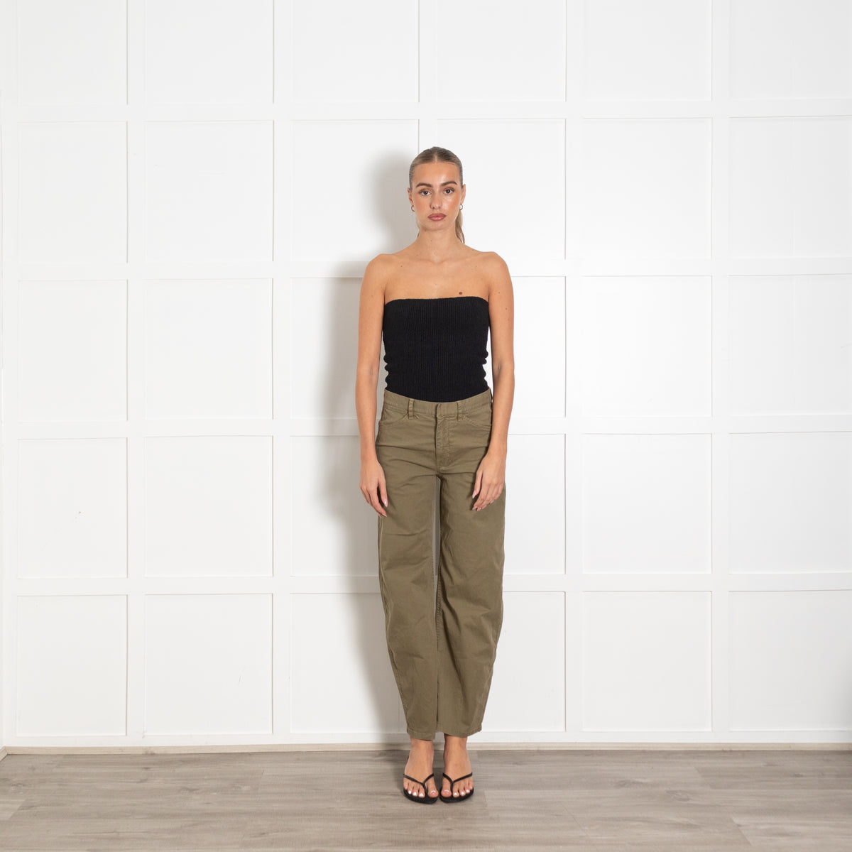Nili Lotan Olive Barrel Leg Utility Trousers