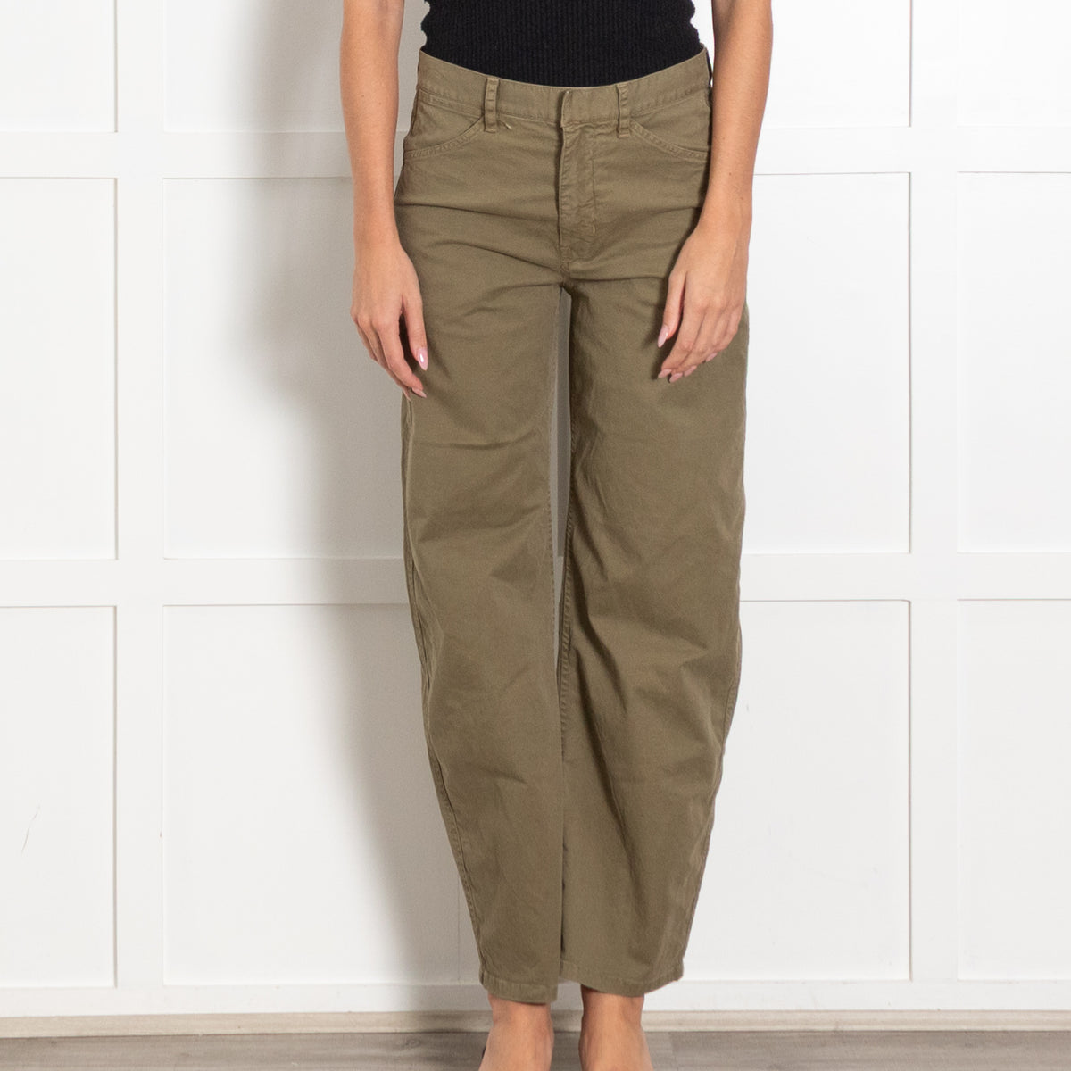 Nili Lotan Olive Barrel Leg Utility Trousers