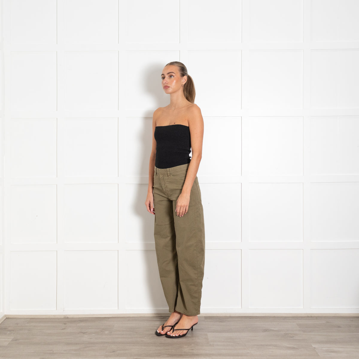 Nili Lotan Olive Barrel Leg Utility Trousers
