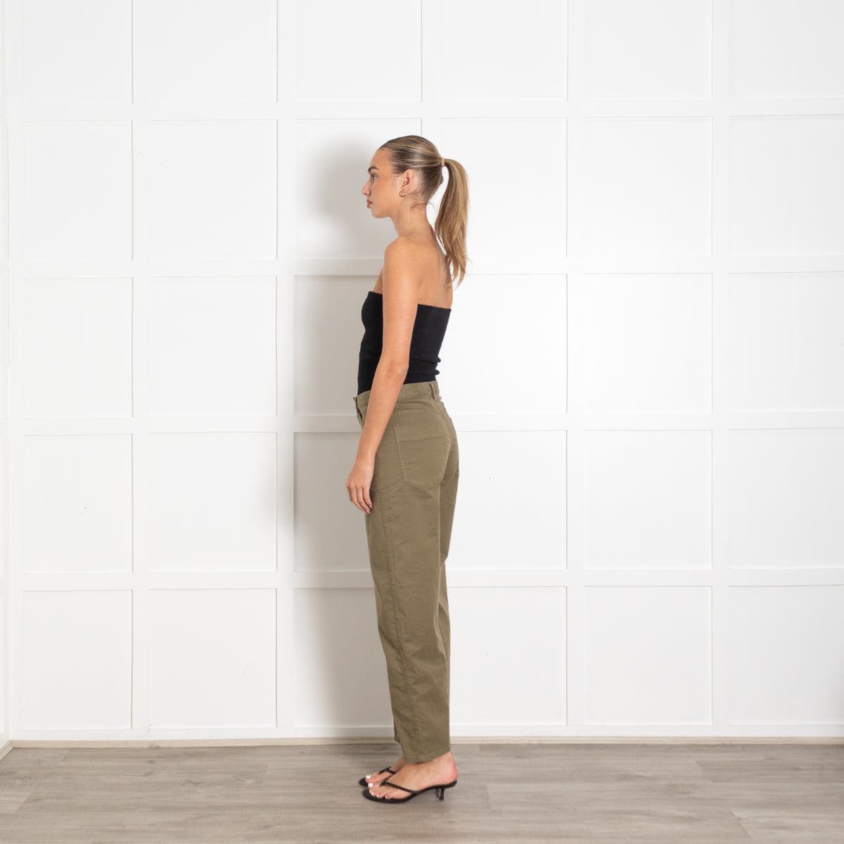 Nili Lotan Olive Barrel Leg Utility Trousers