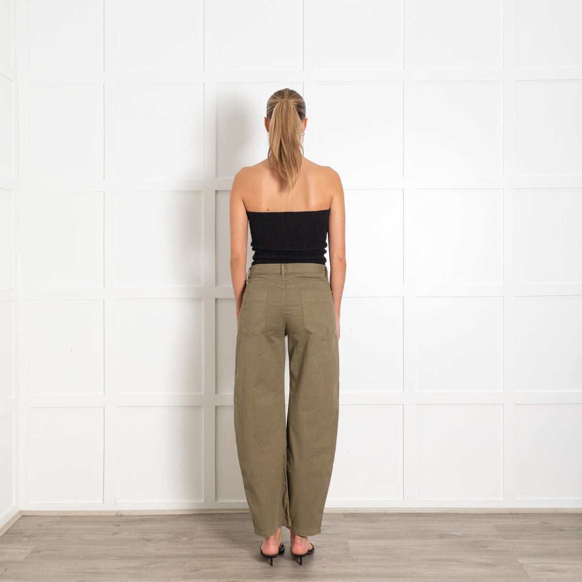 Nili Lotan Olive Barrel Leg Utility Trousers