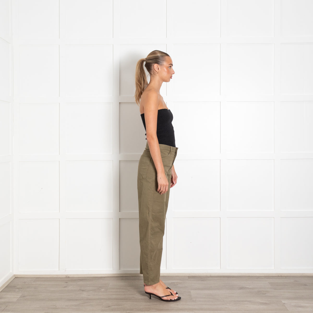 Nili Lotan Olive Barrel Leg Utility Trousers