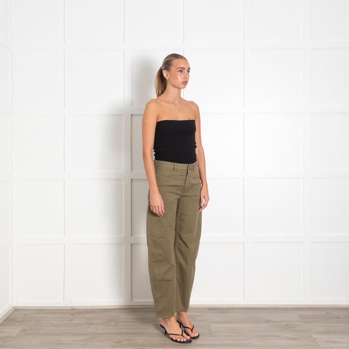Nili Lotan Olive Barrel Leg Utility Trousers