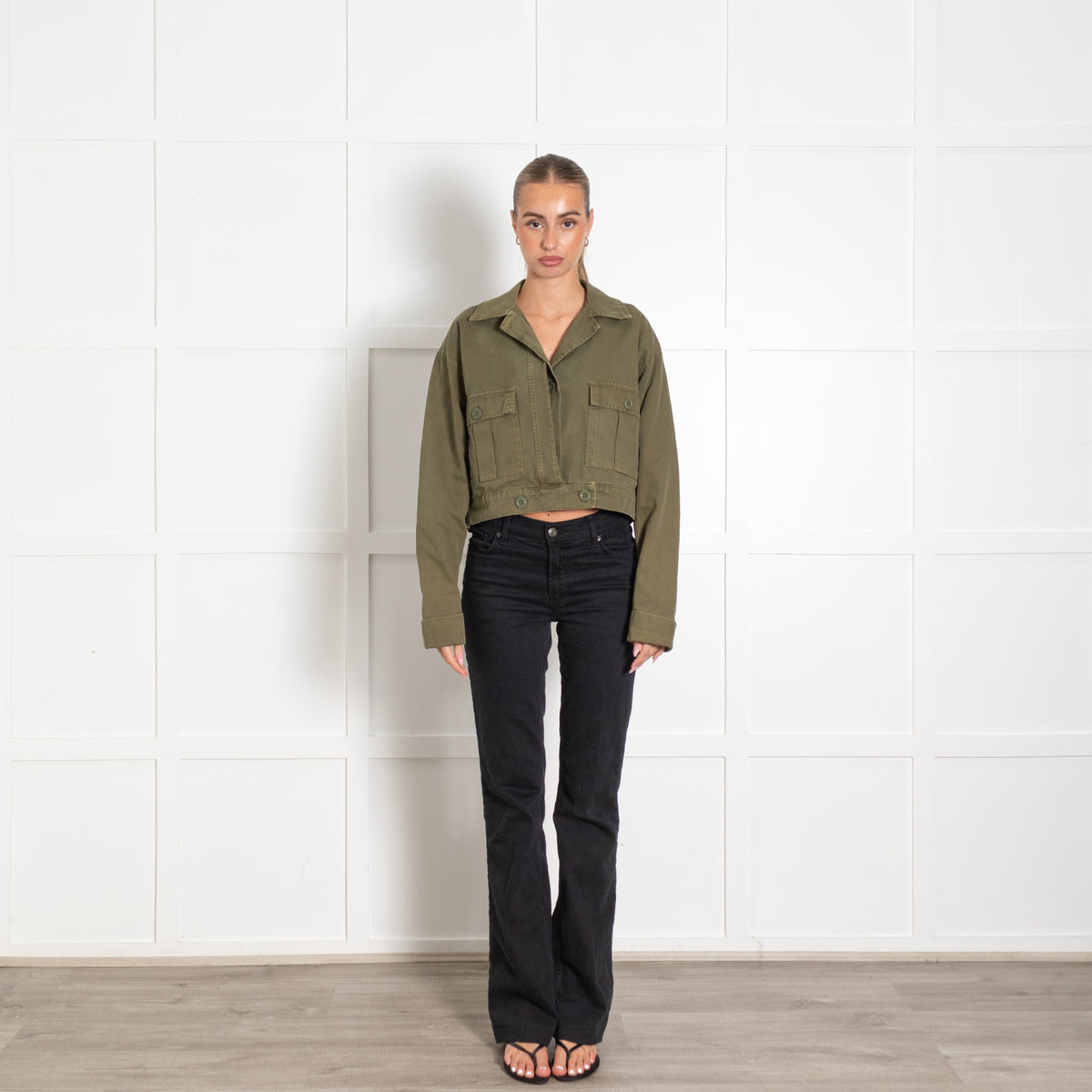 Anine Bing Khaki Army Cropped UtilIty Jacket