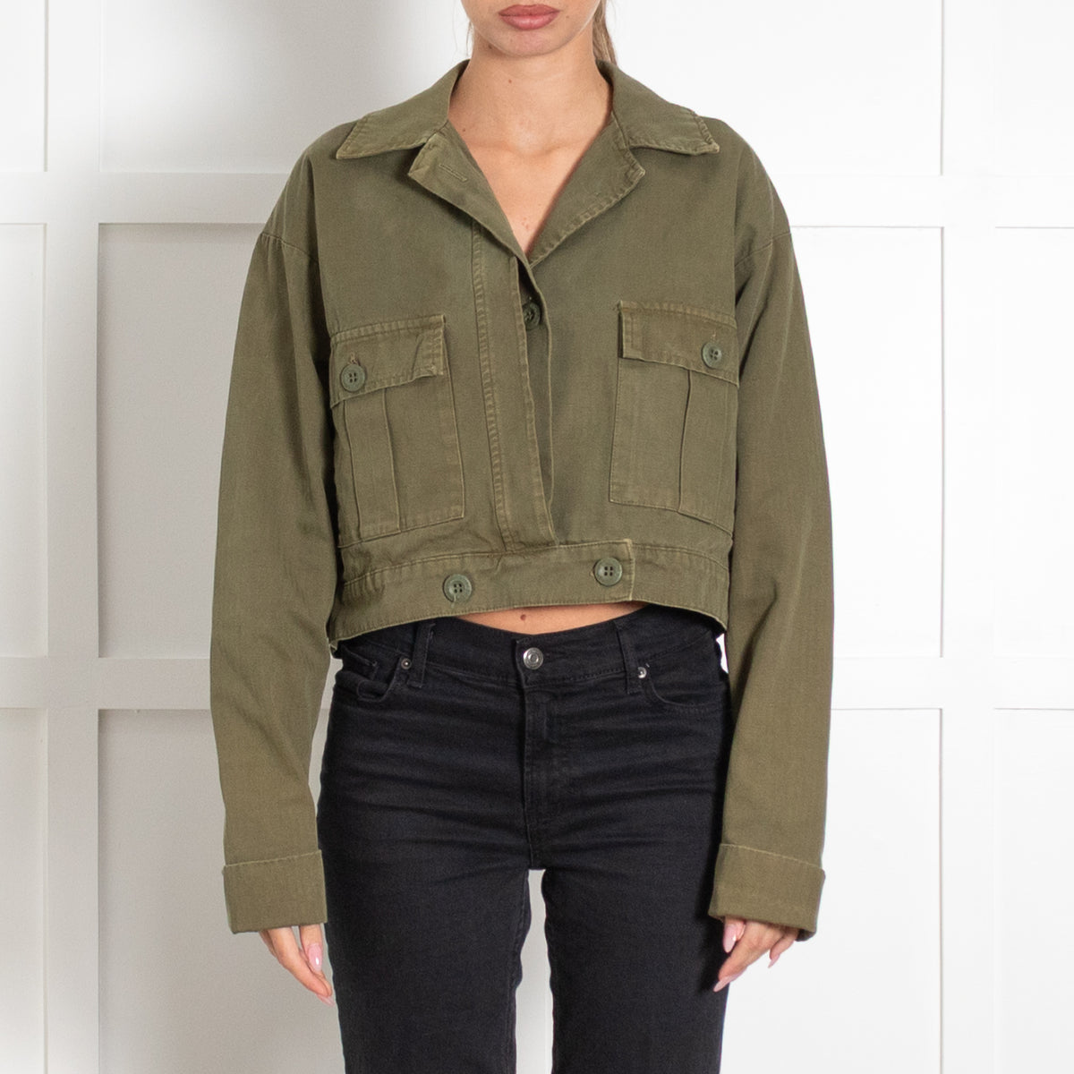 Anine Bing Khaki Army Cropped UtilIty Jacket