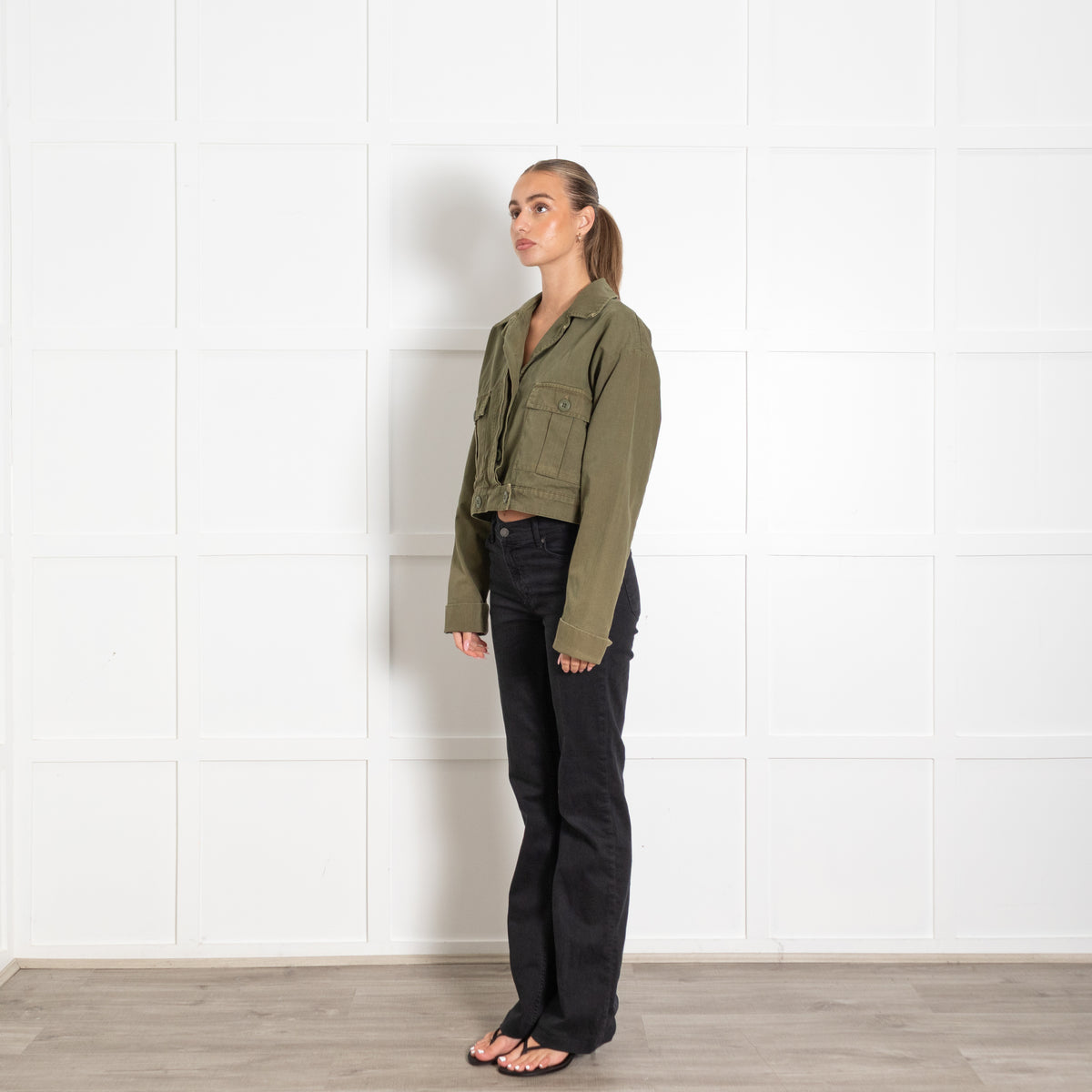 Anine Bing Khaki Army Cropped UtilIty Jacket