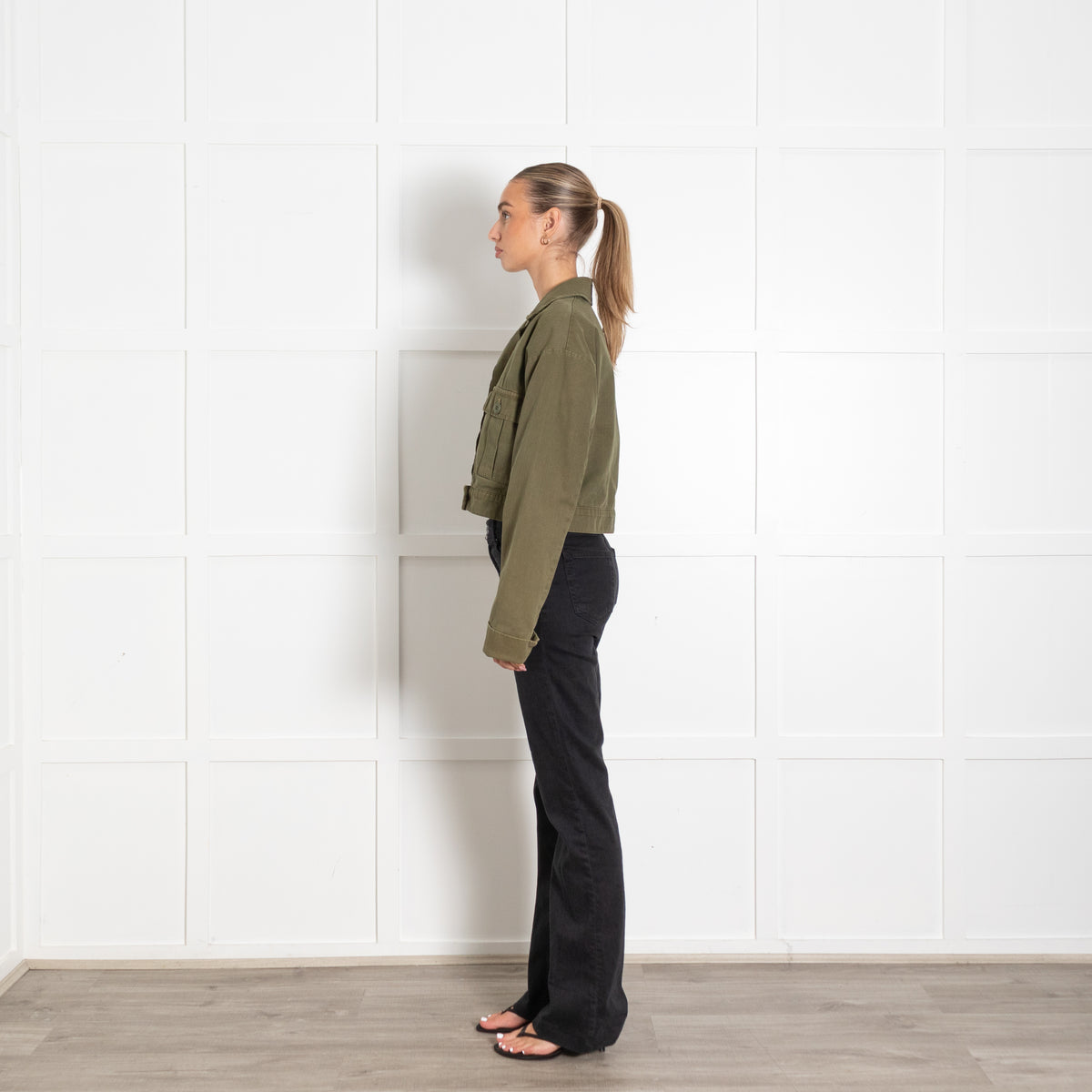 Anine Bing Khaki Army Cropped UtilIty Jacket