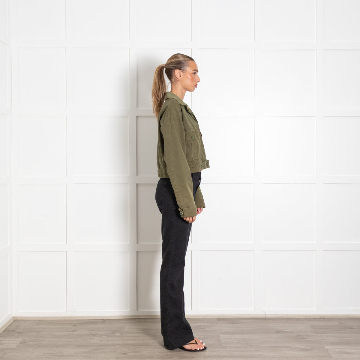 Anine Bing Khaki Army Cropped UtilIty Jacket