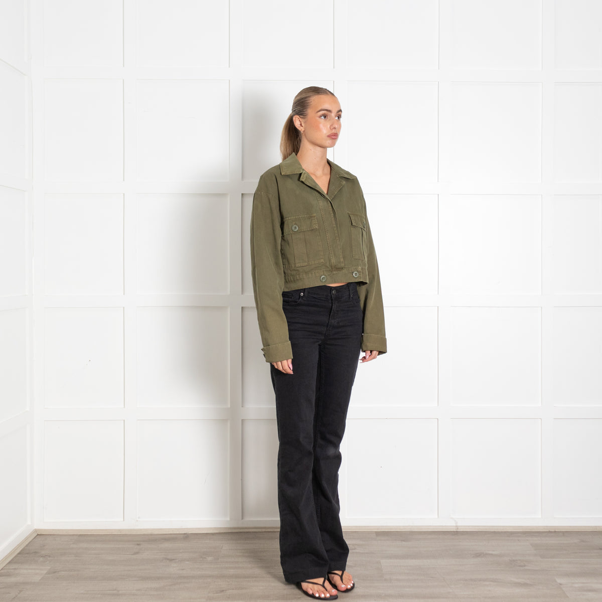 Anine Bing Khaki Army Cropped UtilIty Jacket