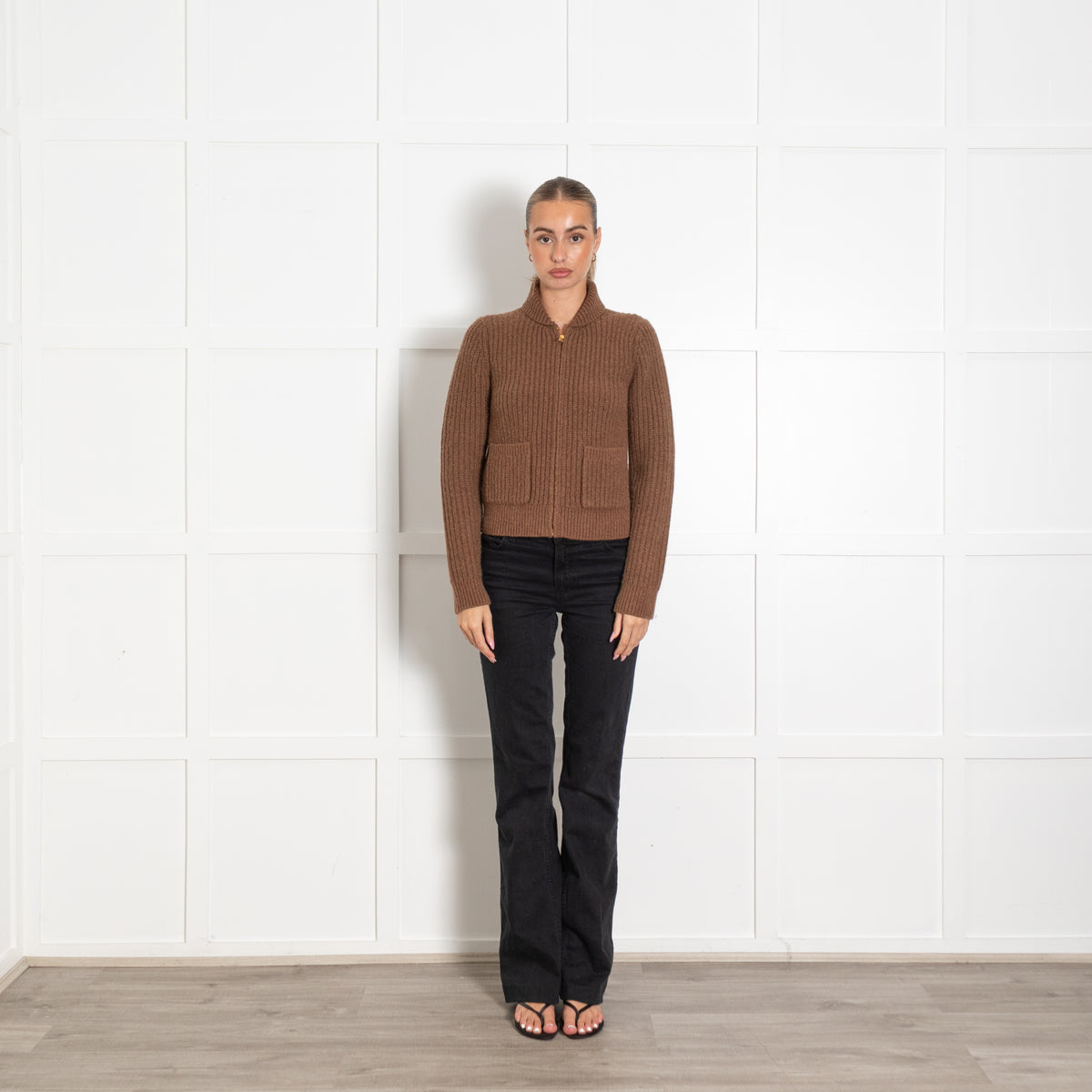 Nili Lotan Brown Wool Mix Zip Cardigan