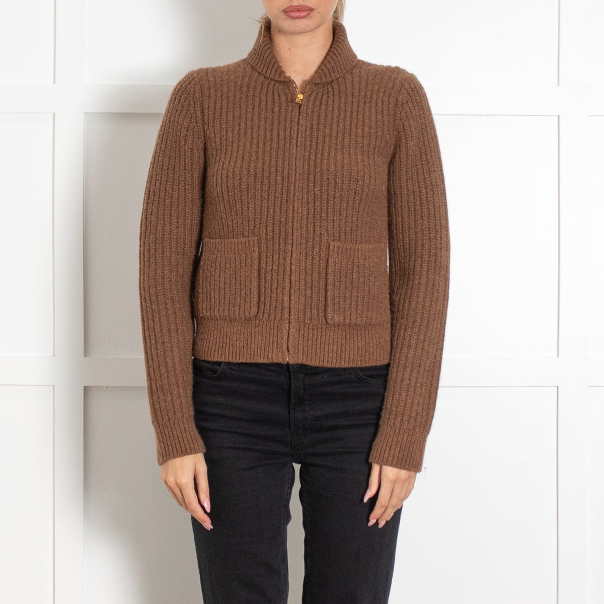 Nili Lotan Brown Wool Mix Zip Cardigan