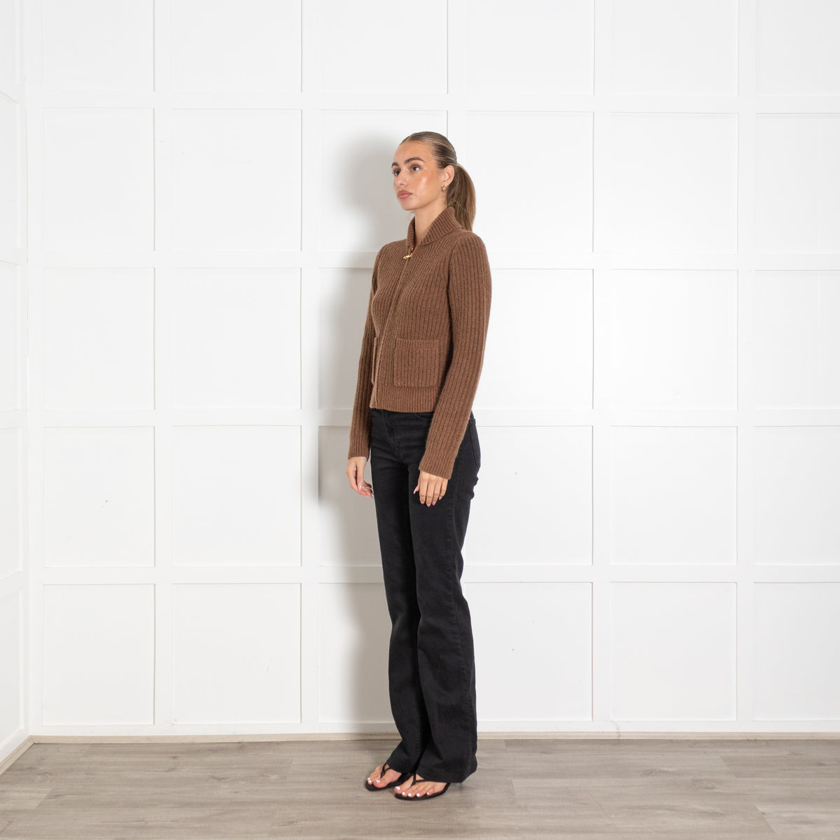 Nili Lotan Brown Wool Mix Zip Cardigan