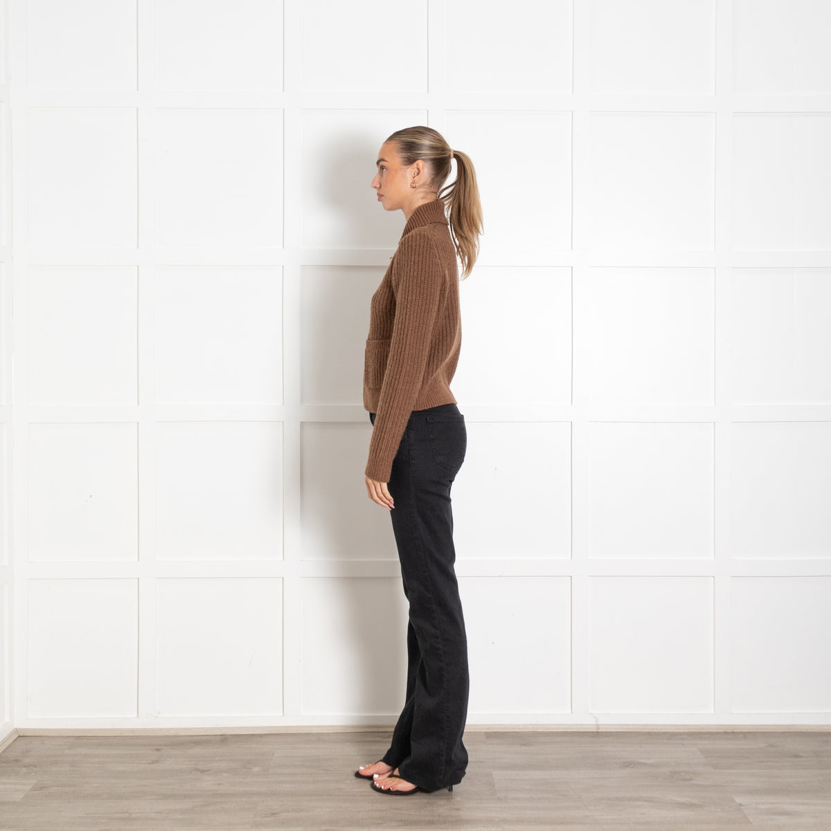 Nili Lotan Brown Wool Mix Zip Cardigan