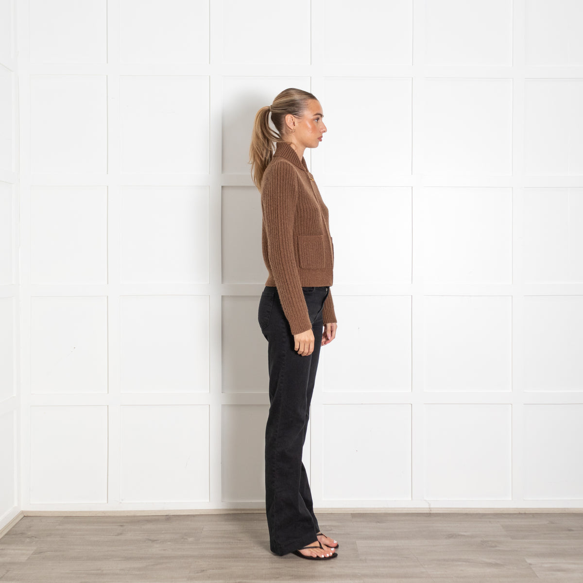 Nili Lotan Brown Wool Mix Zip Cardigan