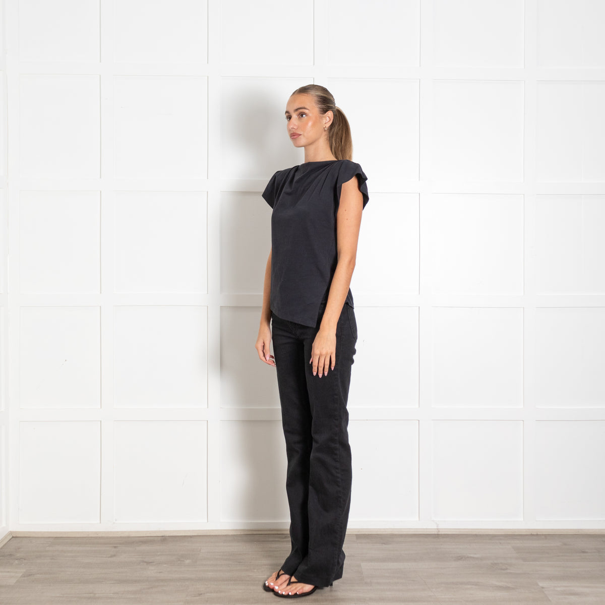 Isabel Marant Faded Black Sebani TShirt With Padded Shoulders
