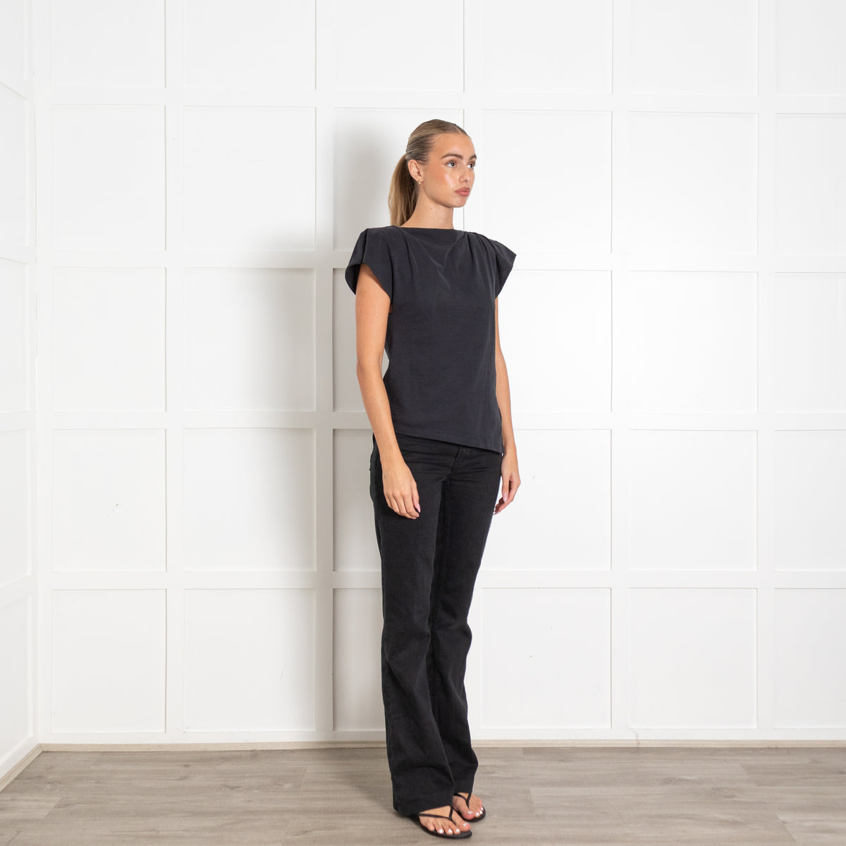 Isabel Marant Faded Black Sebani TShirt With Padded Shoulders