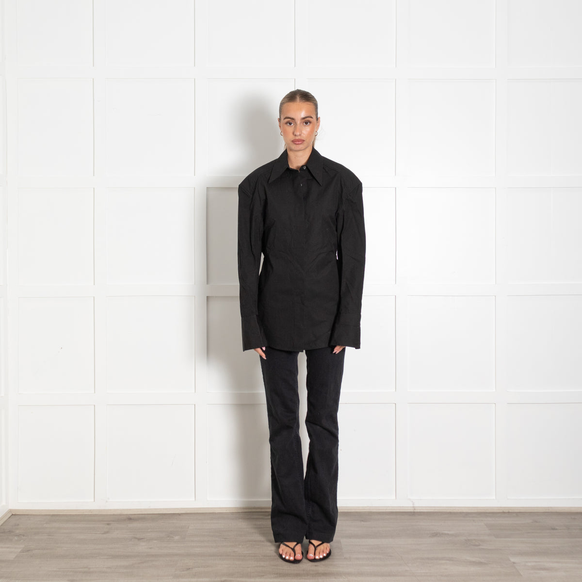 The Frankie Shop Paper Moon Bec Black Padded Shirt