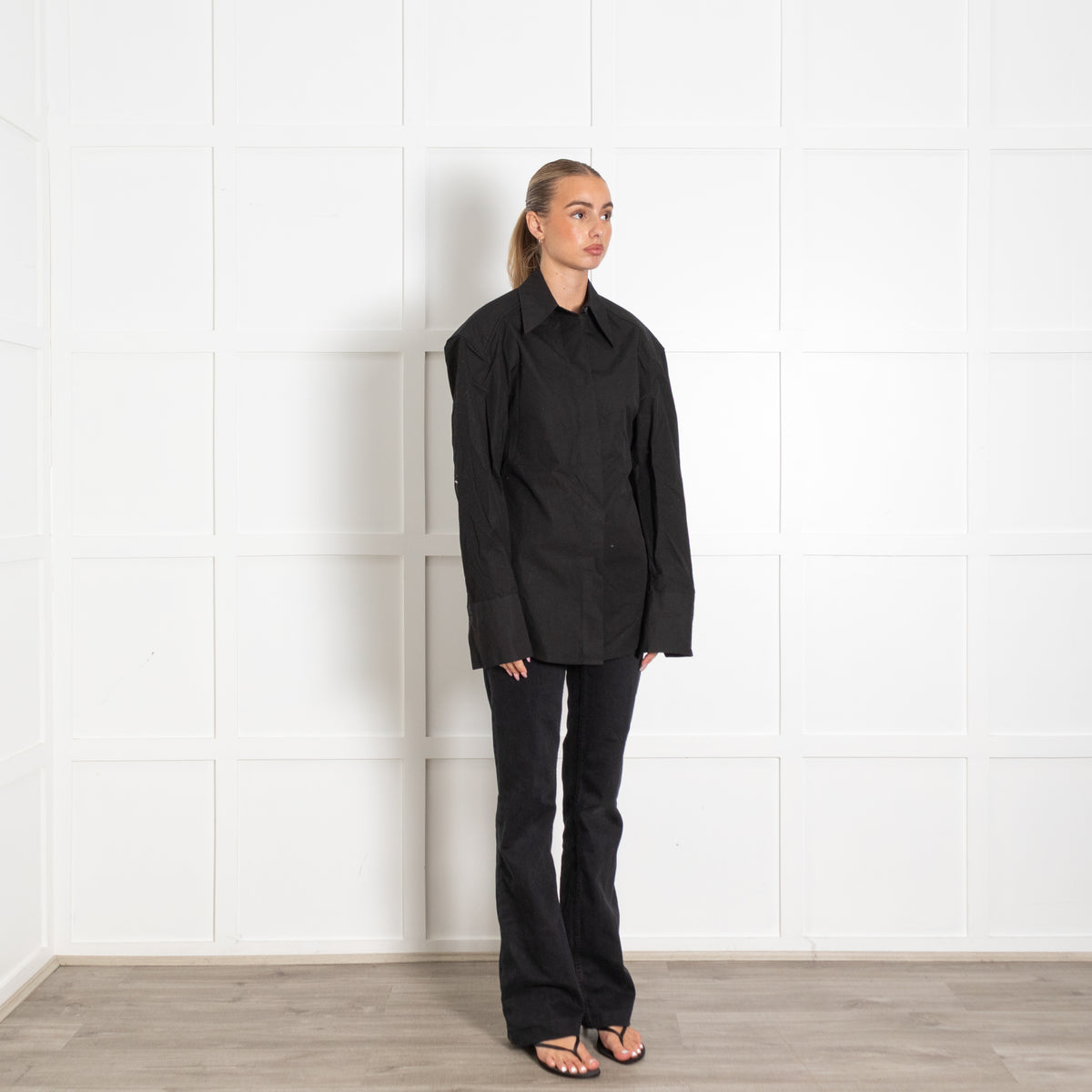 The Frankie Shop Paper Moon Bec Black Padded Shirt