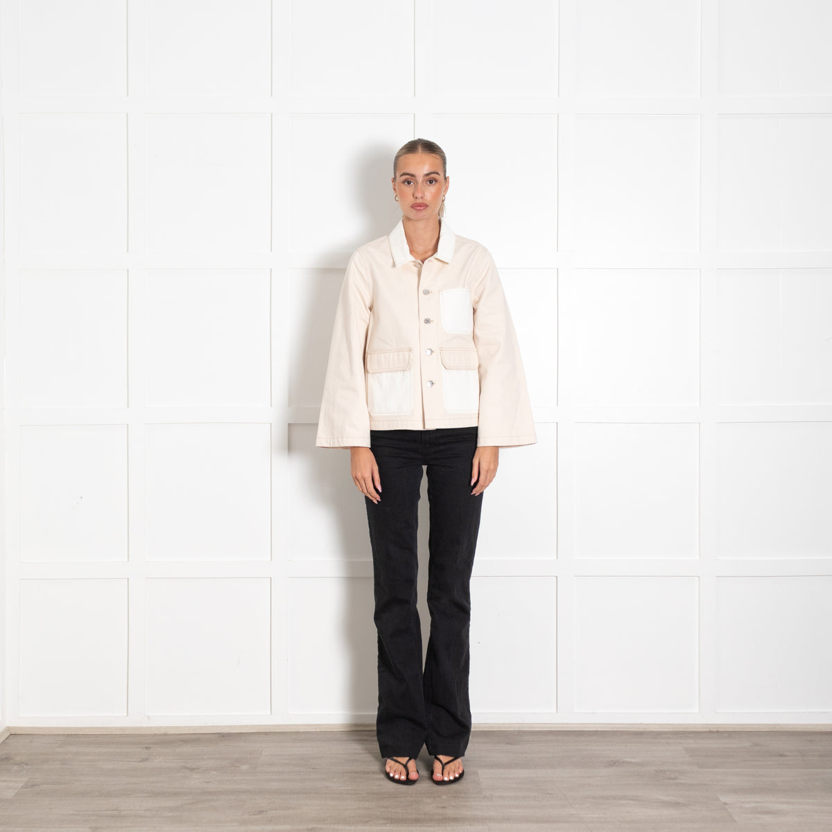 Veronica Beard Cream Denim Pocket Jacket