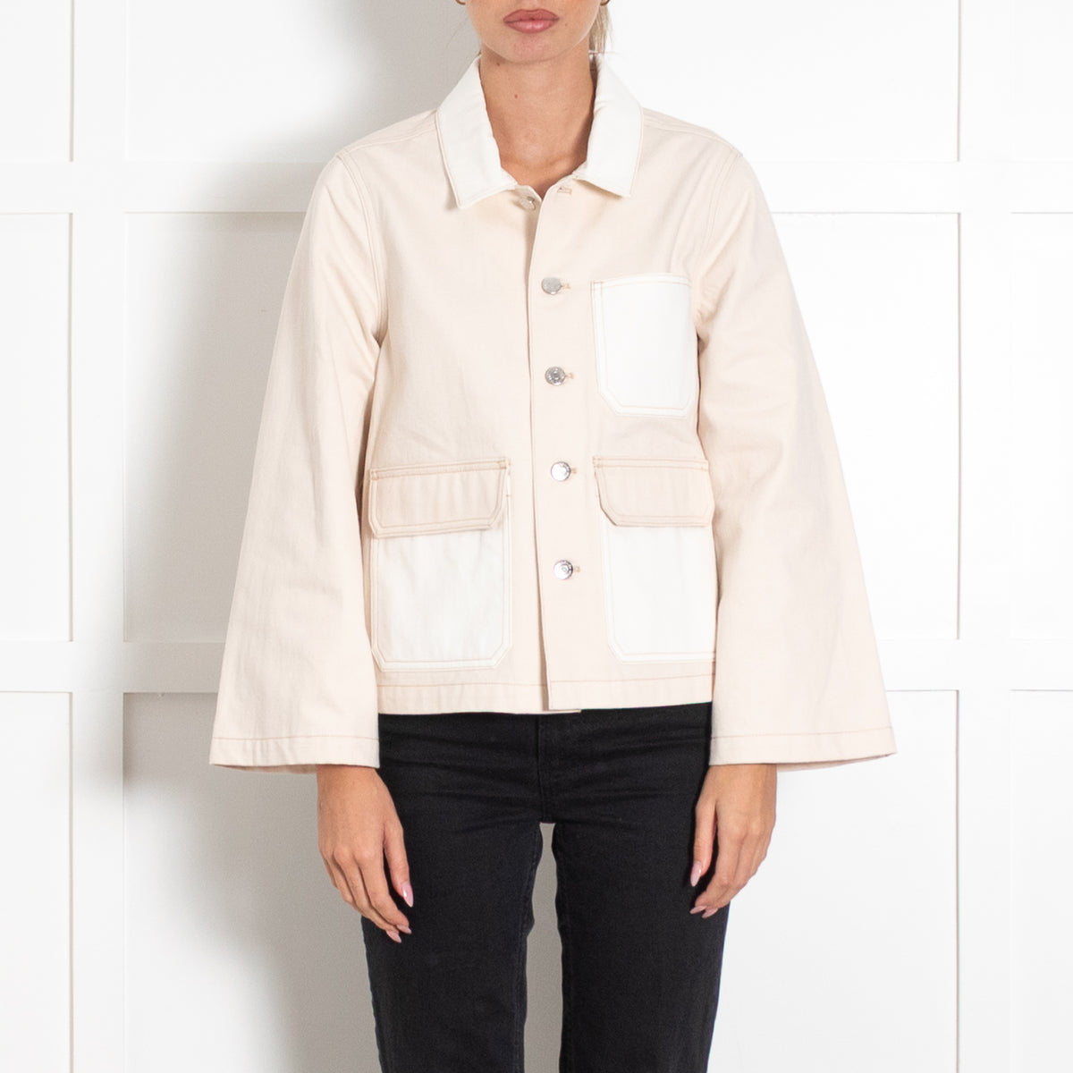 Veronica Beard Cream Denim Pocket Jacket