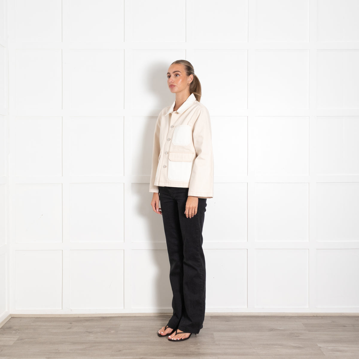 Veronica Beard Cream Denim Pocket Jacket