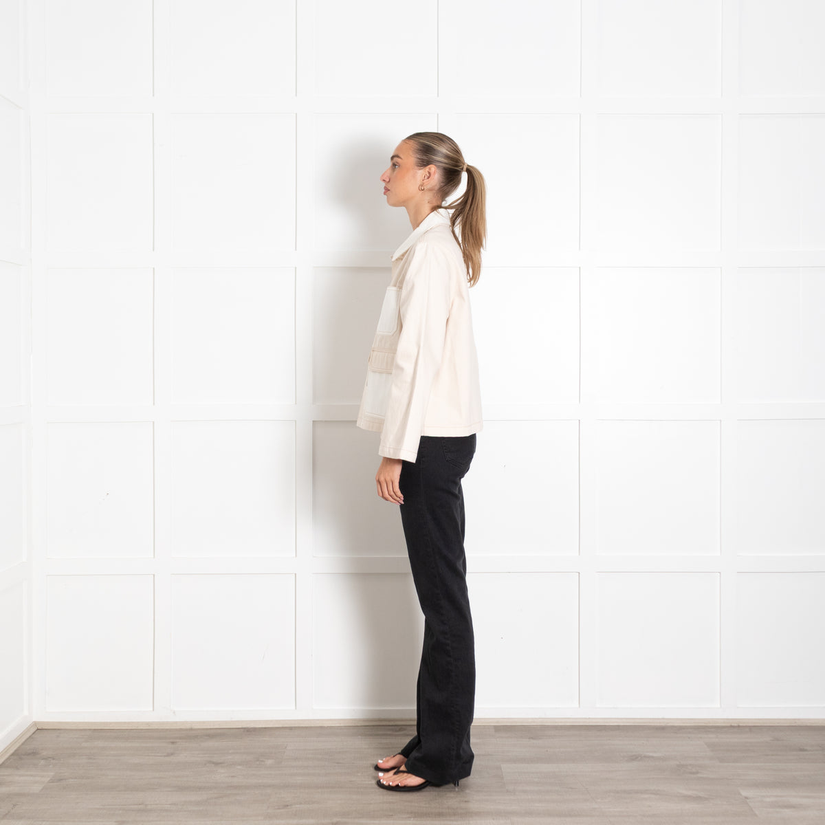 Veronica Beard Cream Denim Pocket Jacket