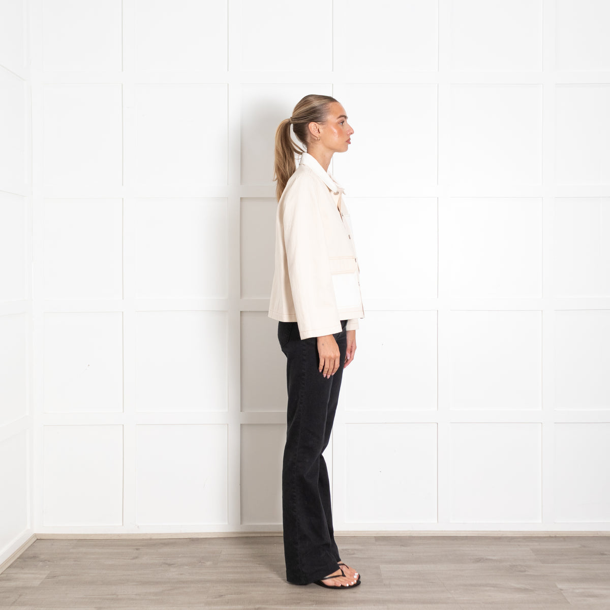 Veronica Beard Cream Denim Pocket Jacket