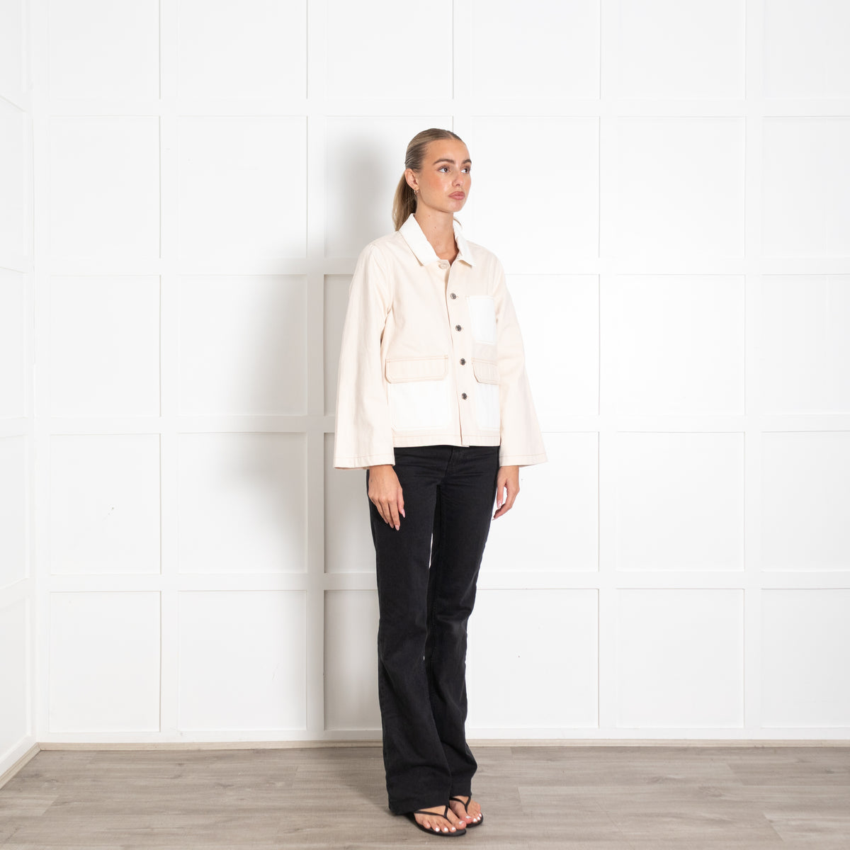 Veronica Beard Cream Denim Pocket Jacket