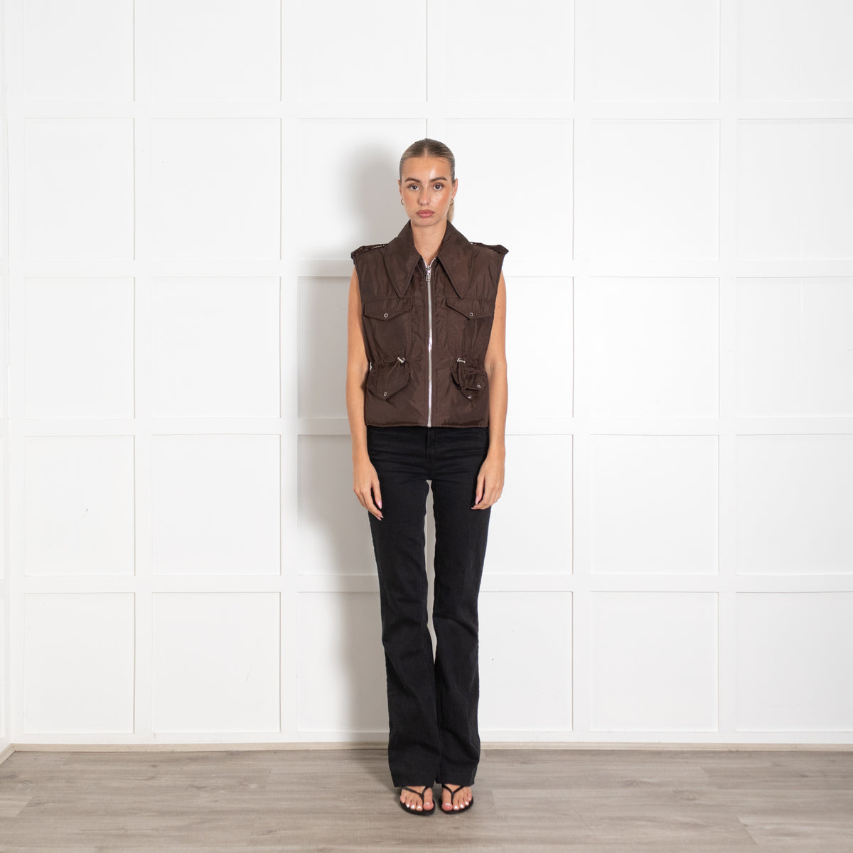 Ganni Brown And Blue Reversible Ripstop Gilet