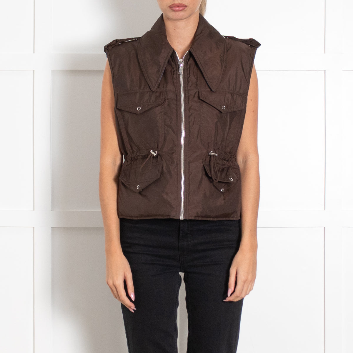 Ganni Brown And Blue Reversible Ripstop Gilet