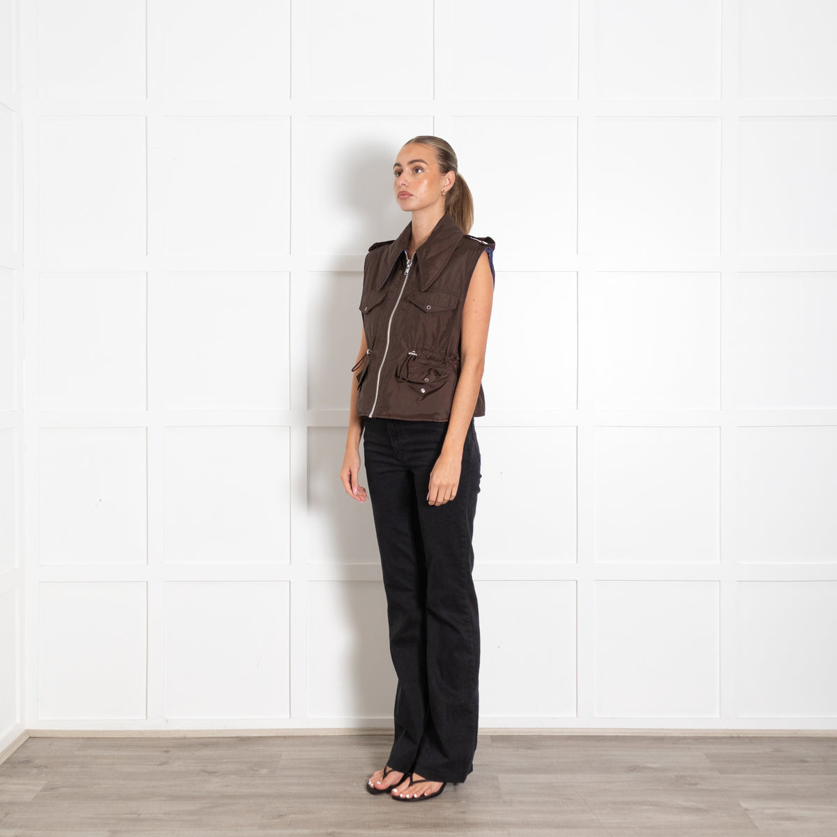 Ganni Brown And Blue Reversible Ripstop Gilet