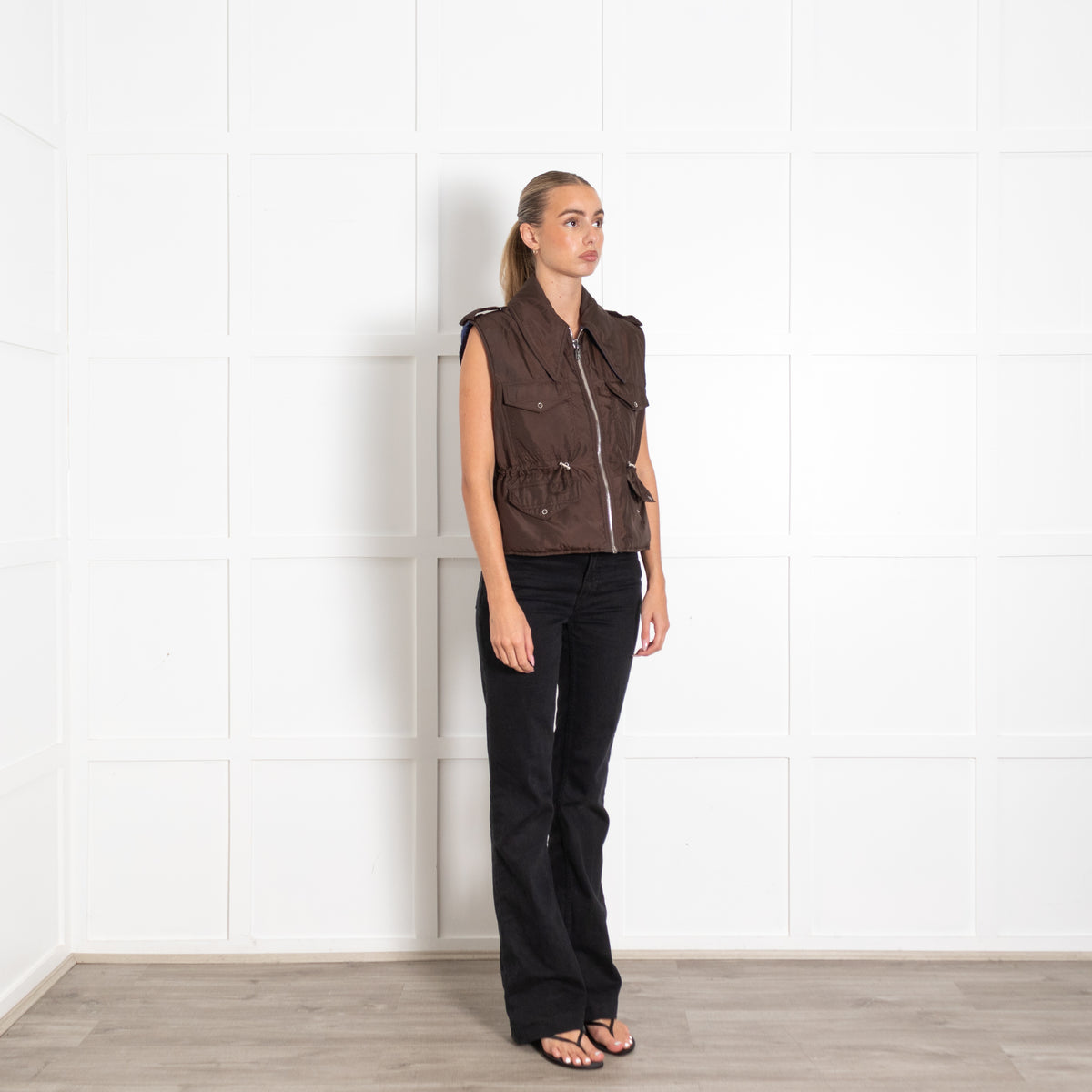 Ganni Brown And Blue Reversible Ripstop Gilet