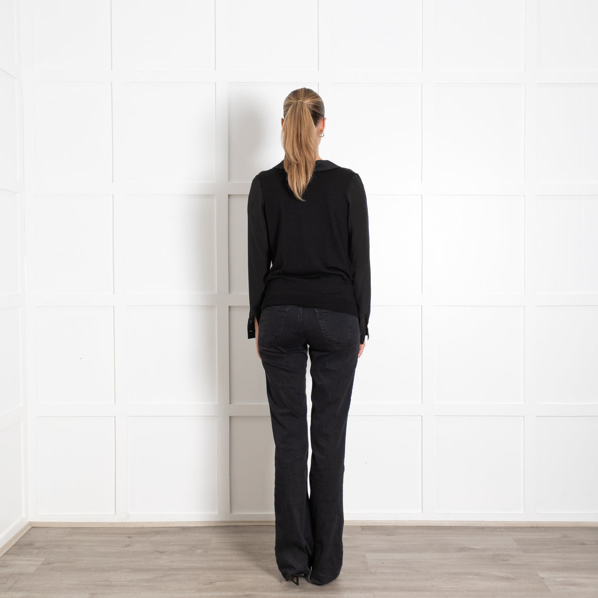 Claudie Pierlot Black Wool Silk Sleeve Tie Neck Jumper