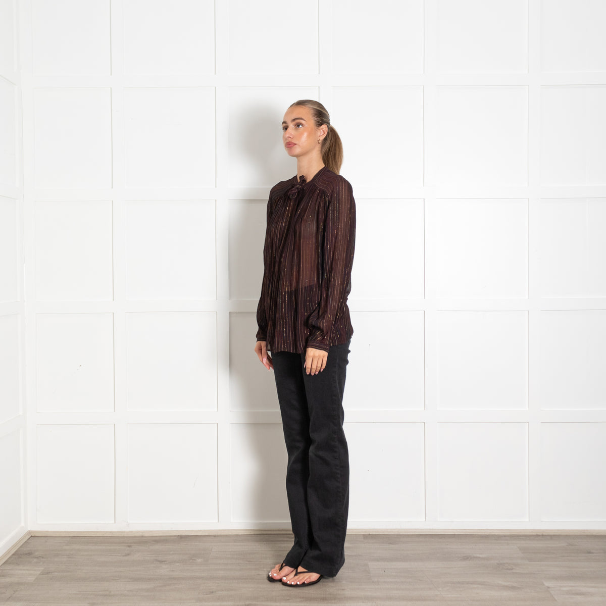 Sessun Brown Burgundy Gold Lurex Silk Blend Blouse